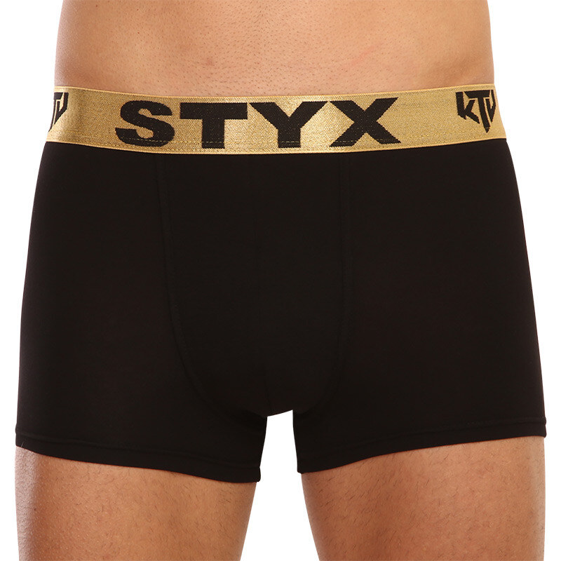 Herren Klassische Boxershorts Styx / KTV sportlicher Gummizug schwarz – goldener Gummibund (GTZ960) XL