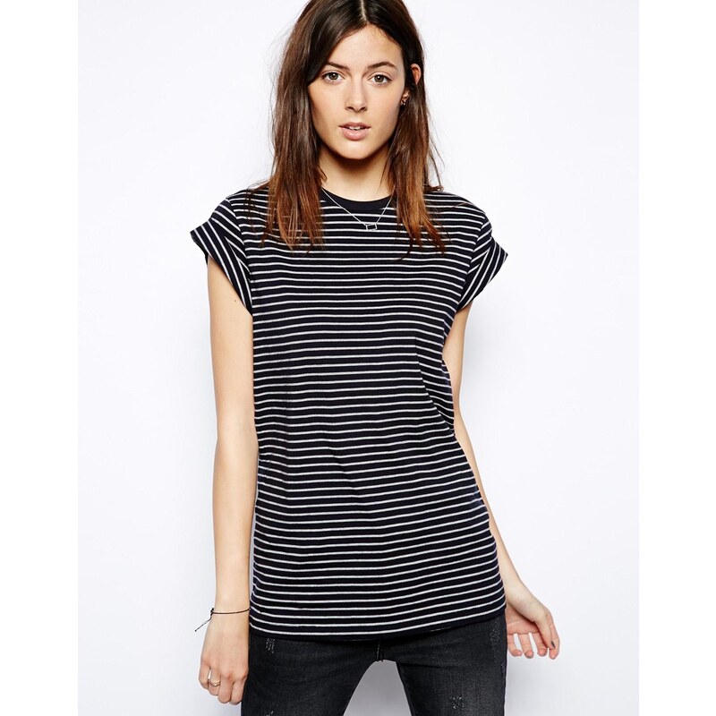 ASOS Boyfriend T-Shirt with Roll Sleeve in Stripe