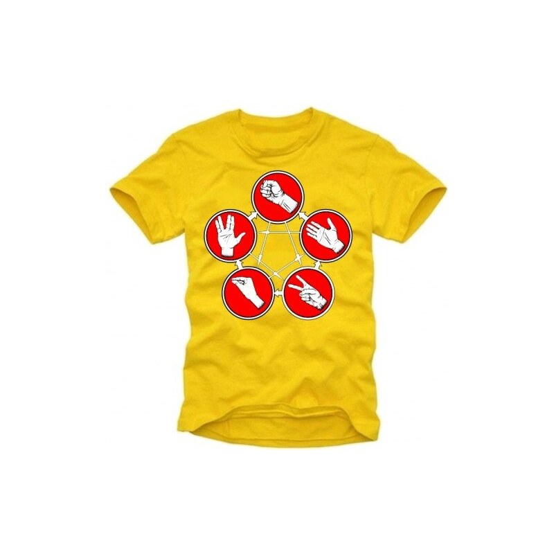 Coole-Fun-T-Shirts Herren T-shirt Stein Schere Papier Echse Spock Big Bang Theory