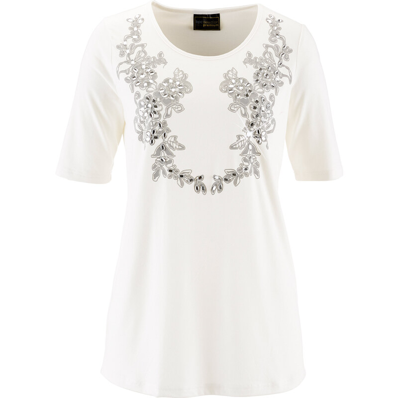 bpc selection premium Premium Shirt mit Stickerei kurzer Arm in weiß für Damen von bonprix