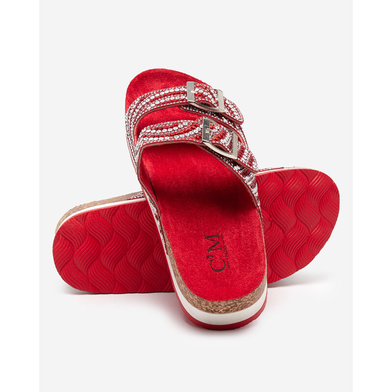C'M PARIS Damenhausschuhe mit Zirkonia in roten Lalud-Shoes - rot