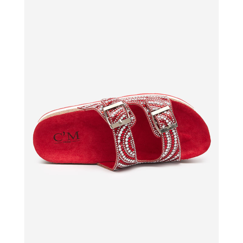 C'M PARIS Damenhausschuhe mit Zirkonia in roten Lalud-Shoes - rot