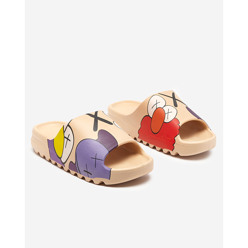 marka niezdefiniowana Damen-Slipper aus beigefarbenem Gummi mit Pfizz-Aufdruck - Schuhe - beige