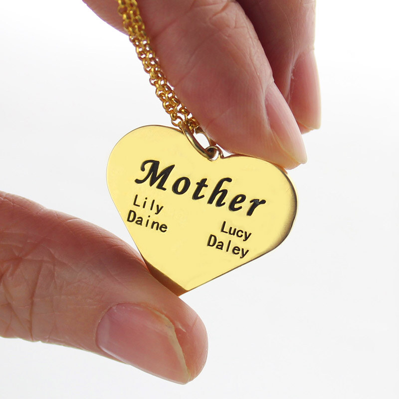 Personalisiertekette.De „Mutter“ Heart Family Names Halskette 18 karätigem Gold überzogen