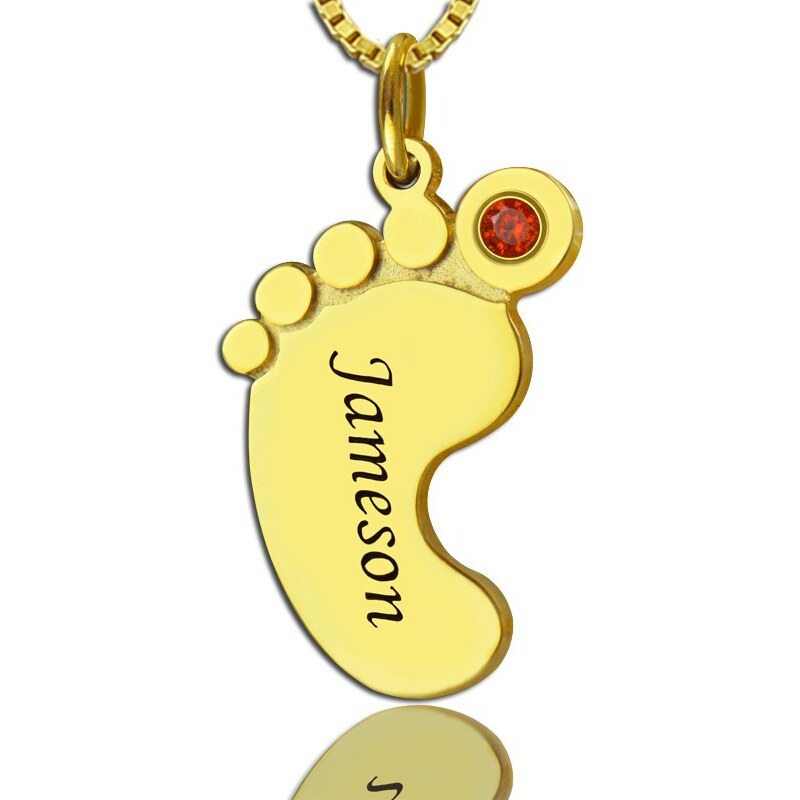 Personalisiertekette.De Baby Fuß Halskette mit Geburtsstein Namen Gold
