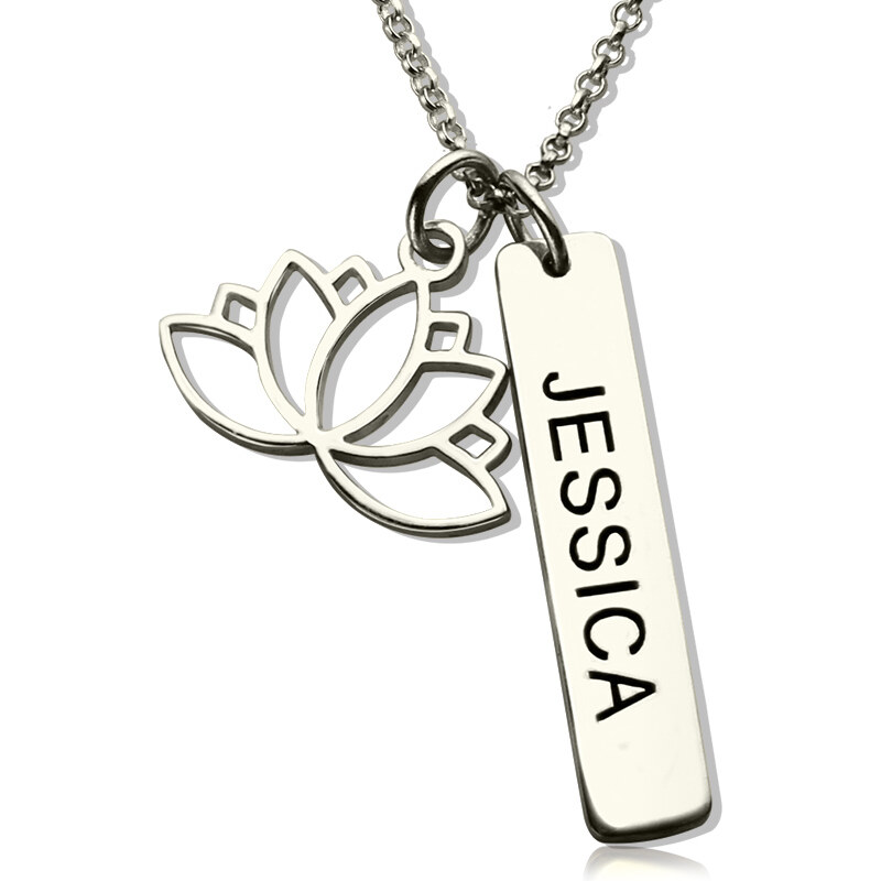 Personalisiertekette.De Yoga Halskette Lotus Flower Namensschild Sterling Silber
