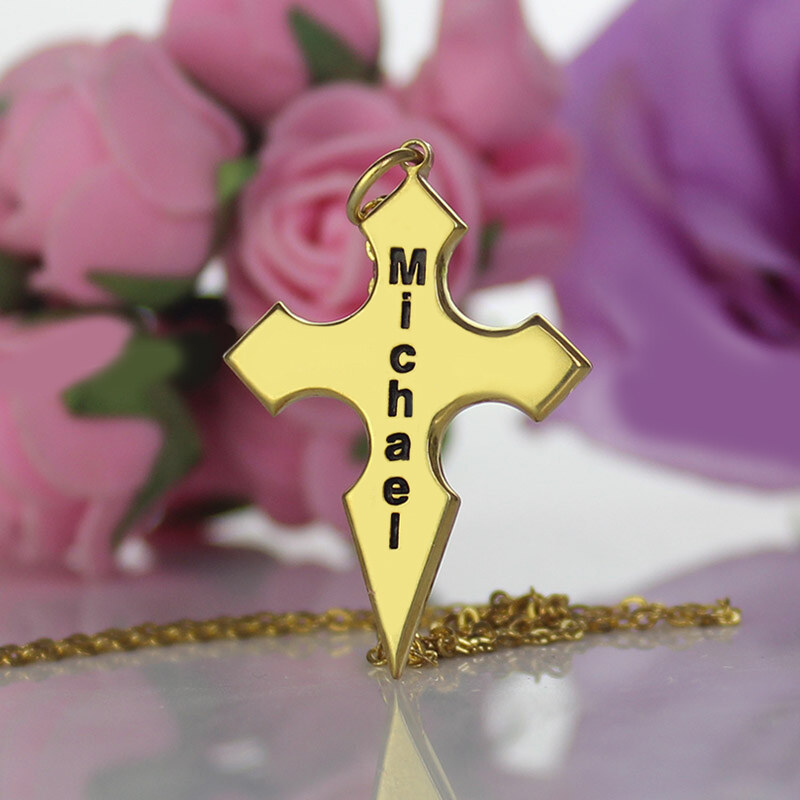 Personalisiertekette.De Gold Silber 925 konische Form Kreuz Name Halskette