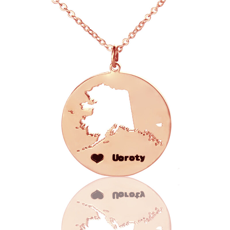 Personalisiertekette.De Benutzerdefinierte Alaska Disc Staat Halskette mit Herz Namen Rose Gold