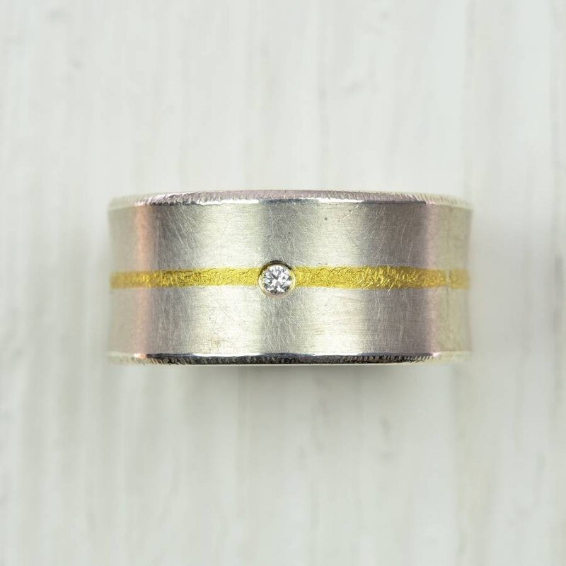 Personalisiertekette.De Silber und Fused Gold Diamant Ring