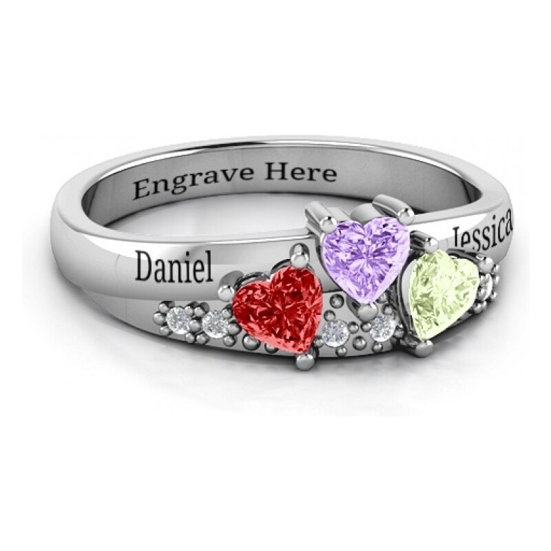 Personalisiertekette.De Tripartite Herz Edelstein Ring mit Akzenten