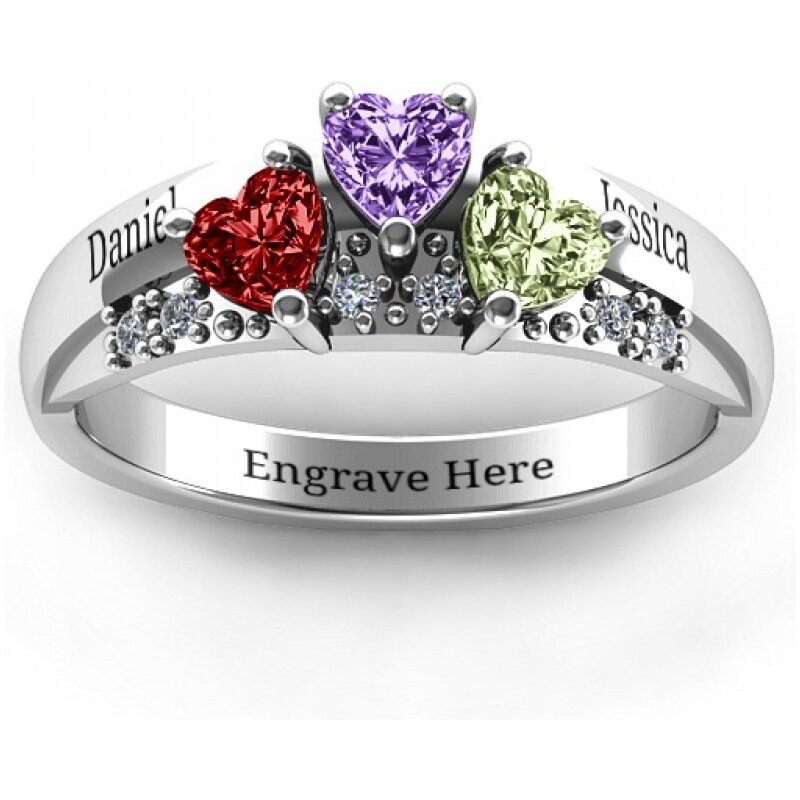 Personalisiertekette.De Tripartite Herz Edelstein Ring mit Akzenten
