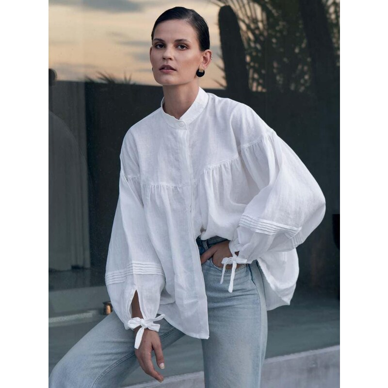 Luciee Oversized Linen Shirt - White