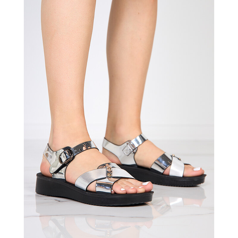 ENP LUS Silber lackierte Sandalen mit flachem Absatz Pulqo- Footwear - silber