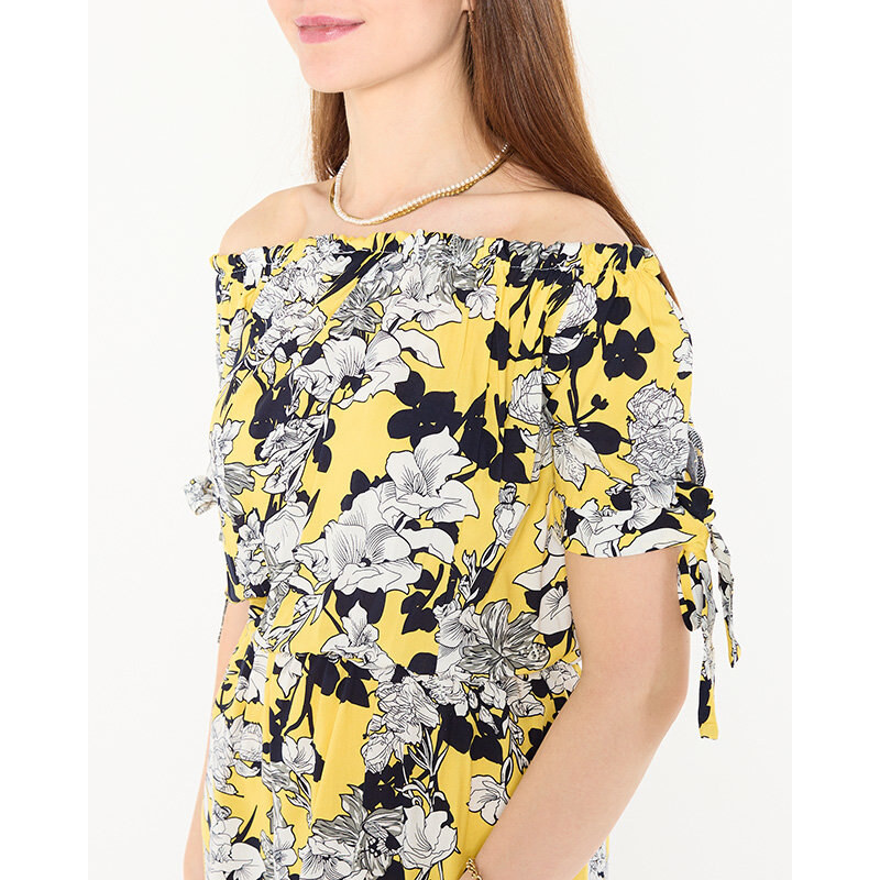 marka niezdefiniowana Gelbes kurzes Blumenkleid für Damen - Kleidung - gelb
