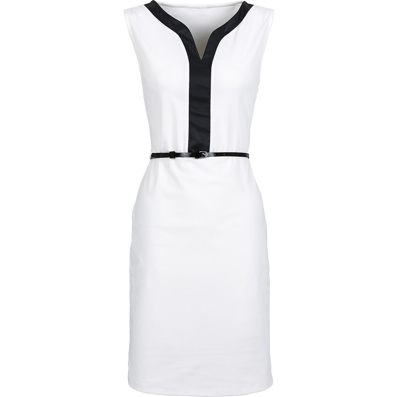 BODYFLIRT Jersey-Kleid mit Gürtel in weiß von bonprix