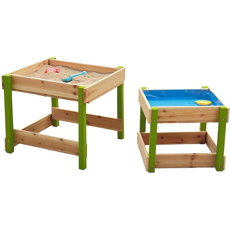 Sun Spieltisch-Set aus Holz für Sand und Wasser mit Abdeckplane, natur-grün