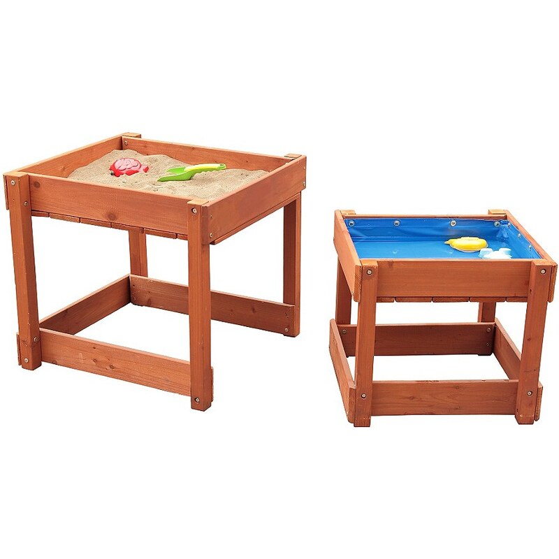 Sun Spieltisch-Set aus Holz für Sand und Wasser mit Abdeckplane, braun