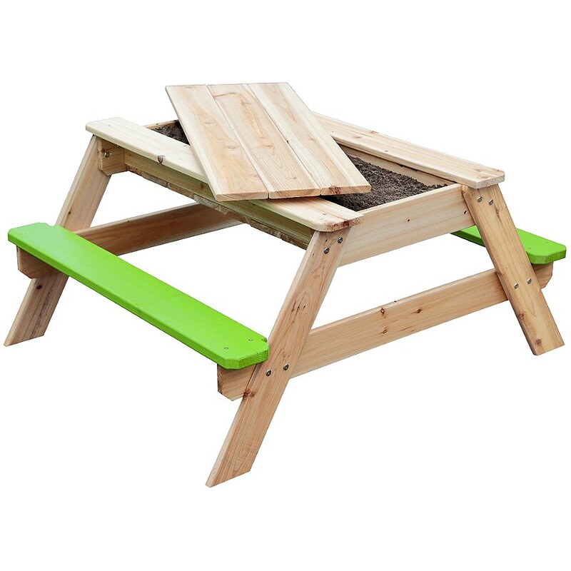 Sun Kindersitzgarnitur aus Holz mit integriertem Sandkasten, natur-grün