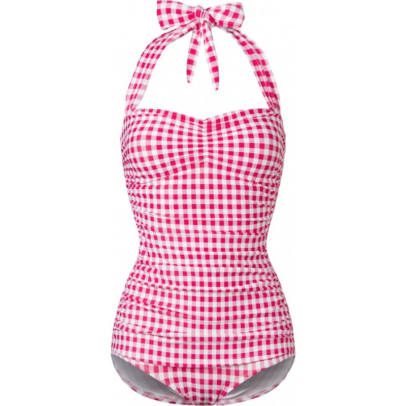 Esther Williams 50s Classic One Piece Gingham Swimsuit In Raspberry Red And White Glamide 