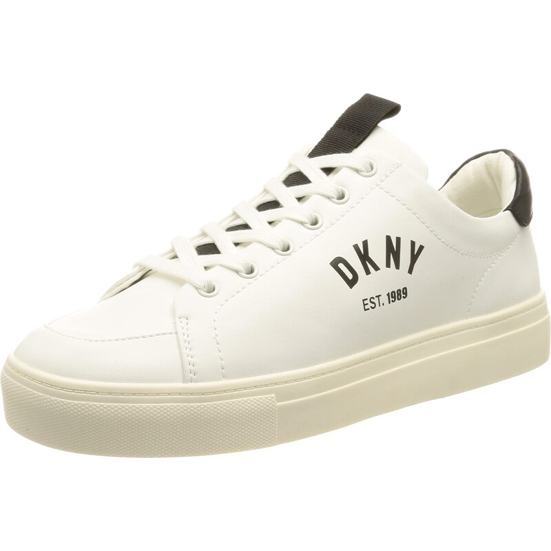 DKNY Women's Footwear CARA - LACE UP SNEAKER,WHITE/BLACK, 6.5