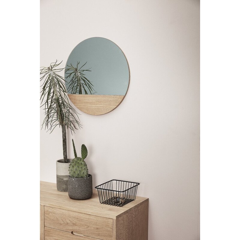 Hübsch Wandspiegel, rund, Eiche, Durchmesser 50 cm - 880417