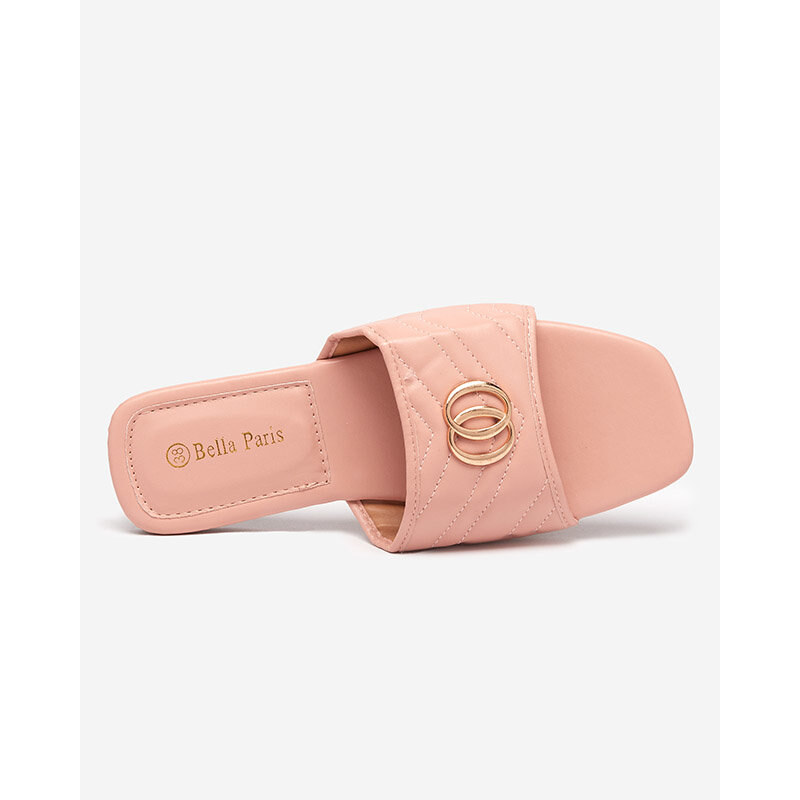 Bella Paris Damenhausschuhe aus rosa Öko-Leder mit goldener Daliso-Verzierung - Schuhe - pink