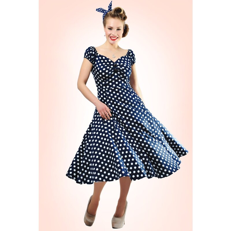 Collectif Clothing 50s Dolores Doll dress Navy White polka swing dress