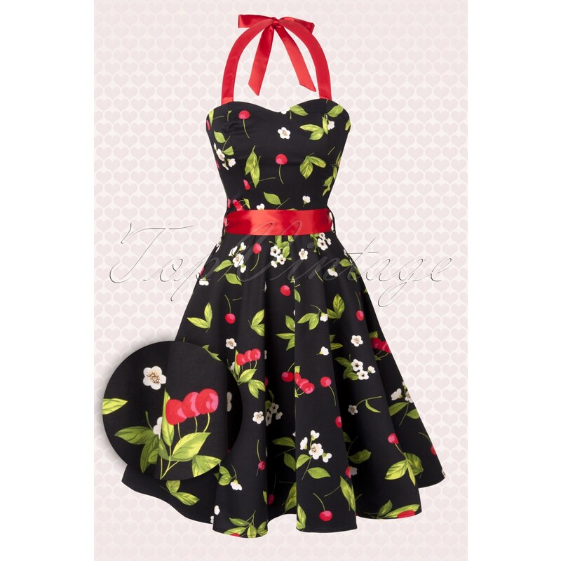 Hearts & Roses 50s Black Cherry Blossom swing halter dress