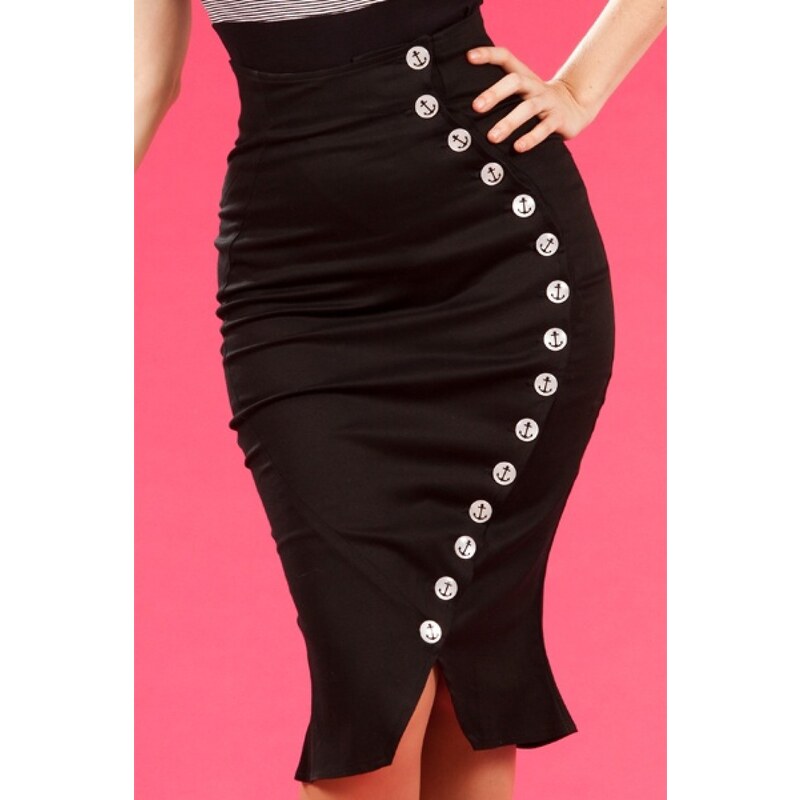 Miss Candyfloss 50s Lou Retro Sailor High Waisted Skirt in Black