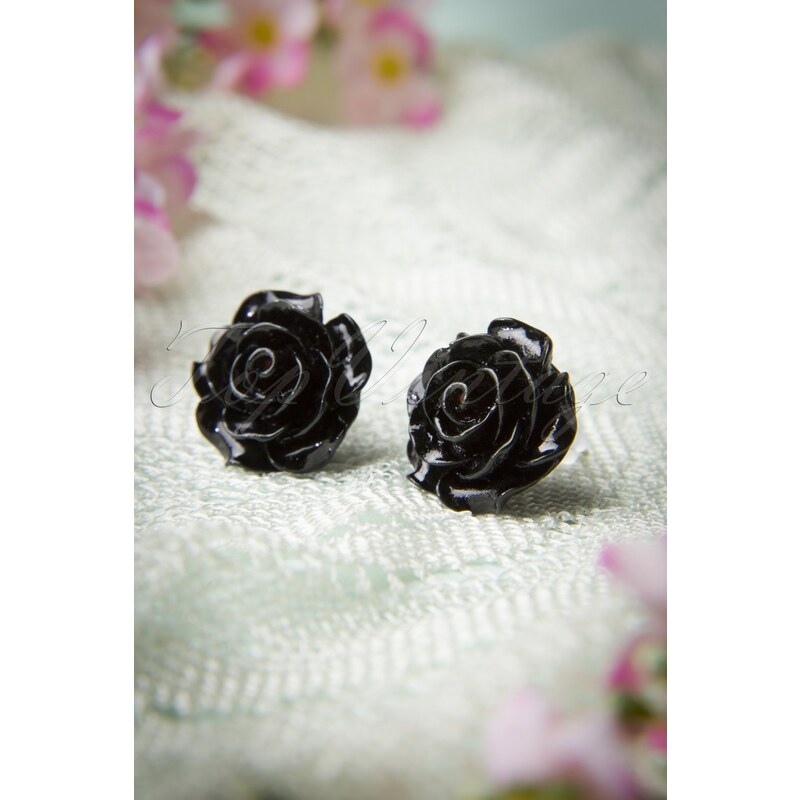 Collectif Clothing 50s English Rose Earstuds Black