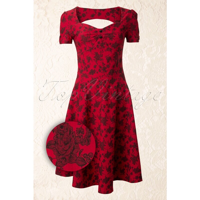 Vixen 50s Chinese Rose Heart buttoned dress