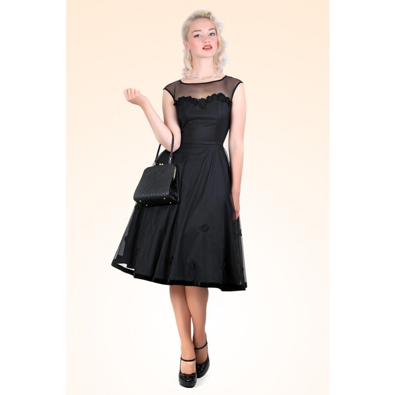 Collectif Clothing 50s Faye Floral Doll Dress Black