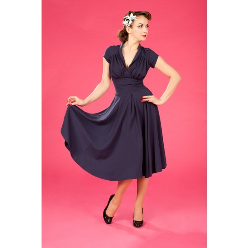 Miss Candyfloss 50s Odette Navy swing dress