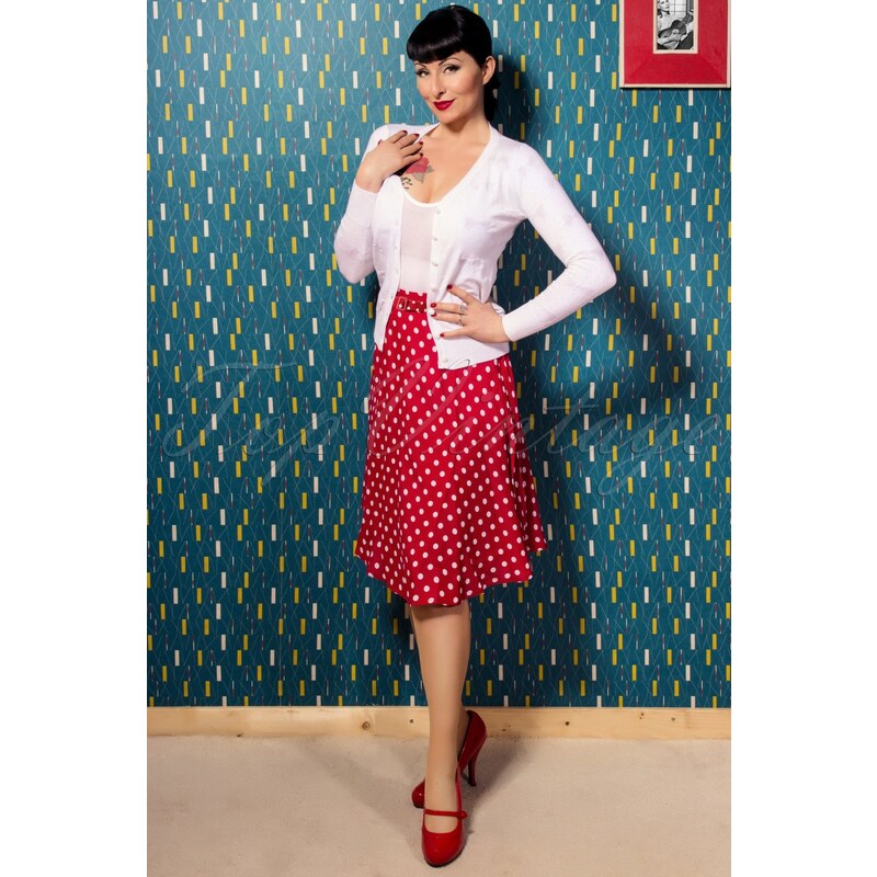 The Seamstress of Bloomsbury 40s Lola Circle Skirt in Red and White