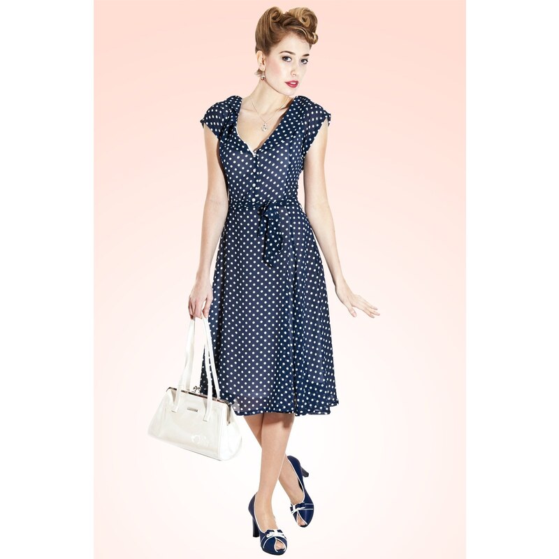 Collectif Clothing 50s Violet Polka Dot Dress in Blue
