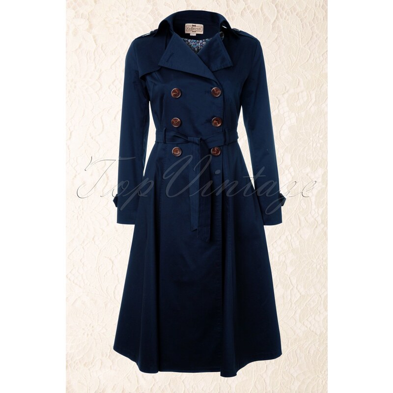 Collectif Clothing Dietrich Swing Trench Coat in Navy