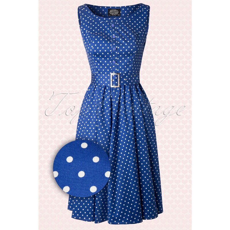 Hearts & Roses 50s Sally Polkadot Swing Dress in Blue