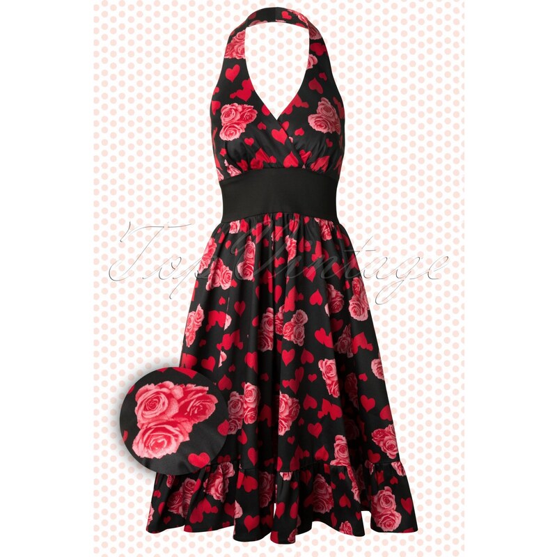 Hearts & Roses 50s Hearts and Roses Swing Halter dress in Black