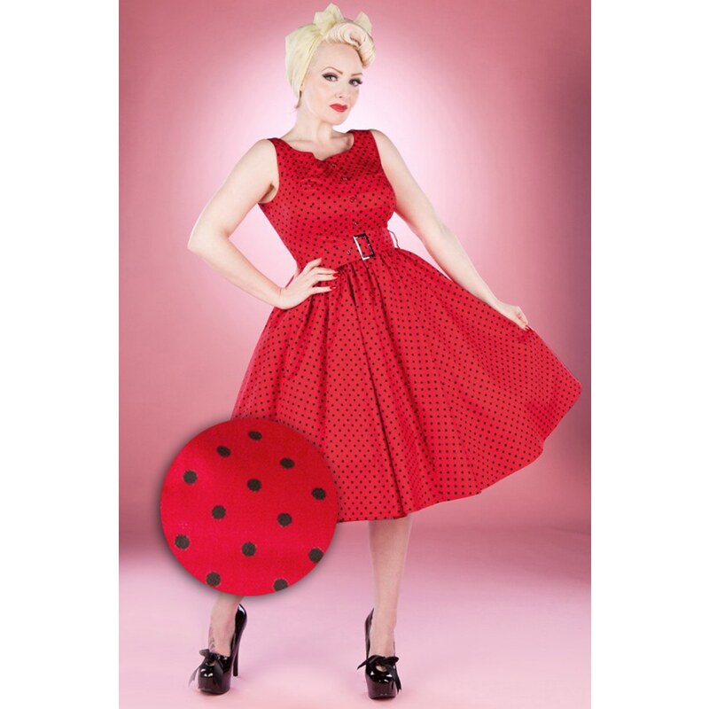 Hearts & Roses 50s Sally Polkadot Swing Dress in Red