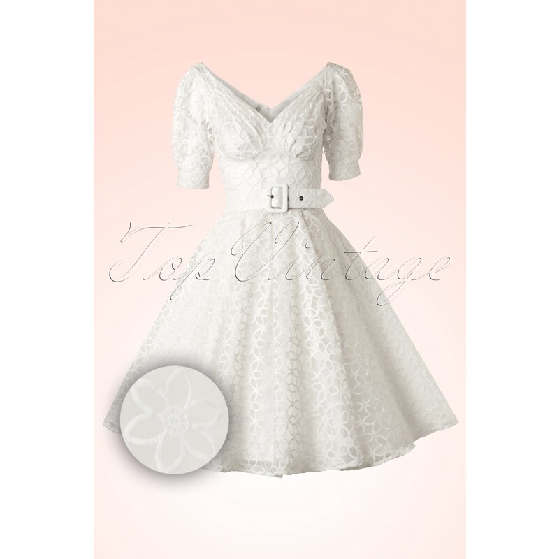 Miss Candyfloss 50s Venus Luxurious Summer Dress in White