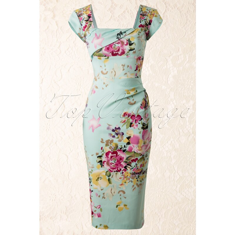 The Pretty Dress Company Cara Dress in The Mint Seville Floral Print