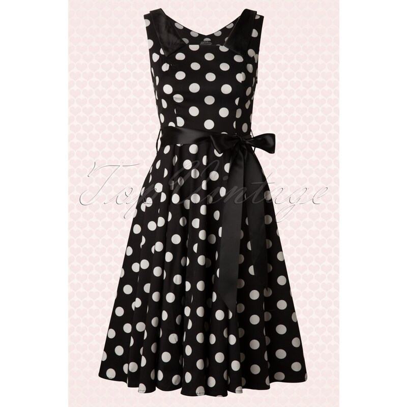 Hearts & Roses 50s Big Dot Swing Dress in Black And White