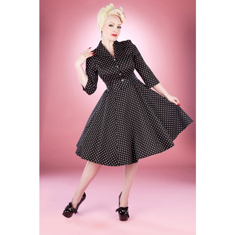 Hearts & Roses 50s Small Dot Swing Tea Dress in Black And White