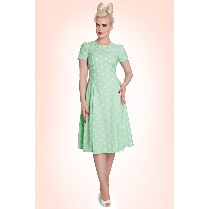 Bunny 50s Madden Dress in Mint Green And White Polkadot