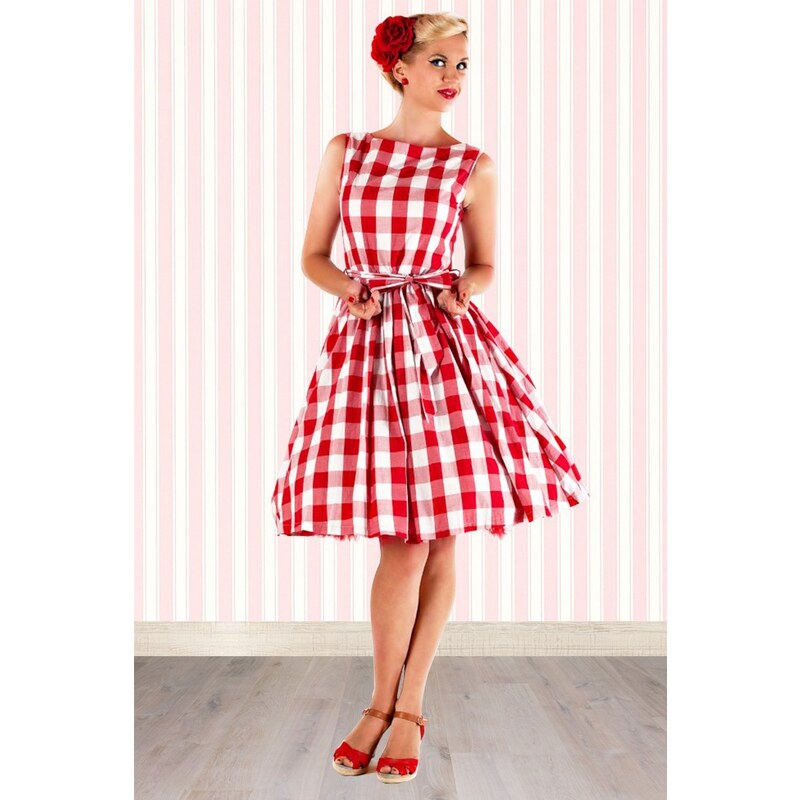Lindy Bop 50s Audrey Picnic Swing Dress in Red And White