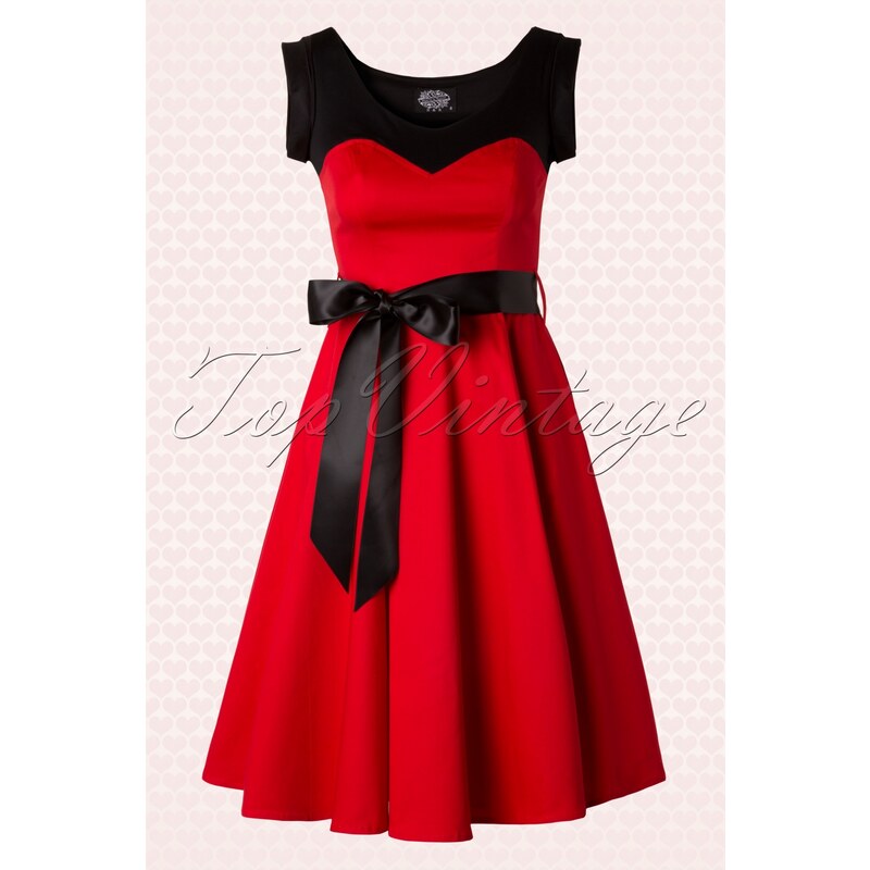 Hearts & Roses 50s Sassy & Sweet Swing Dress in Red