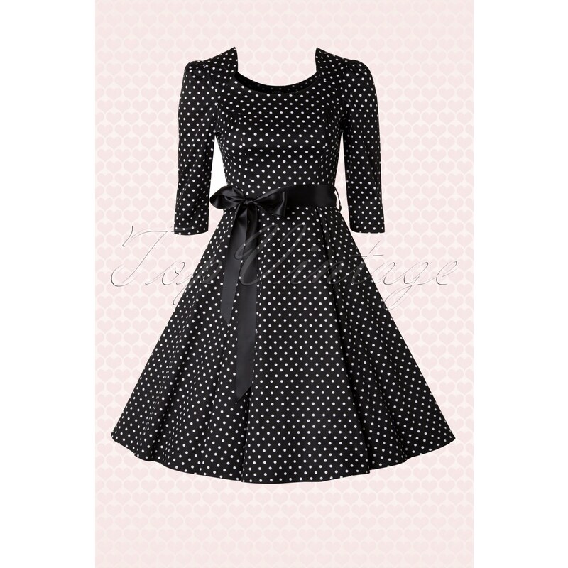 Hearts & Roses 50s Sofie Polkadot Swing Dress in Black And White