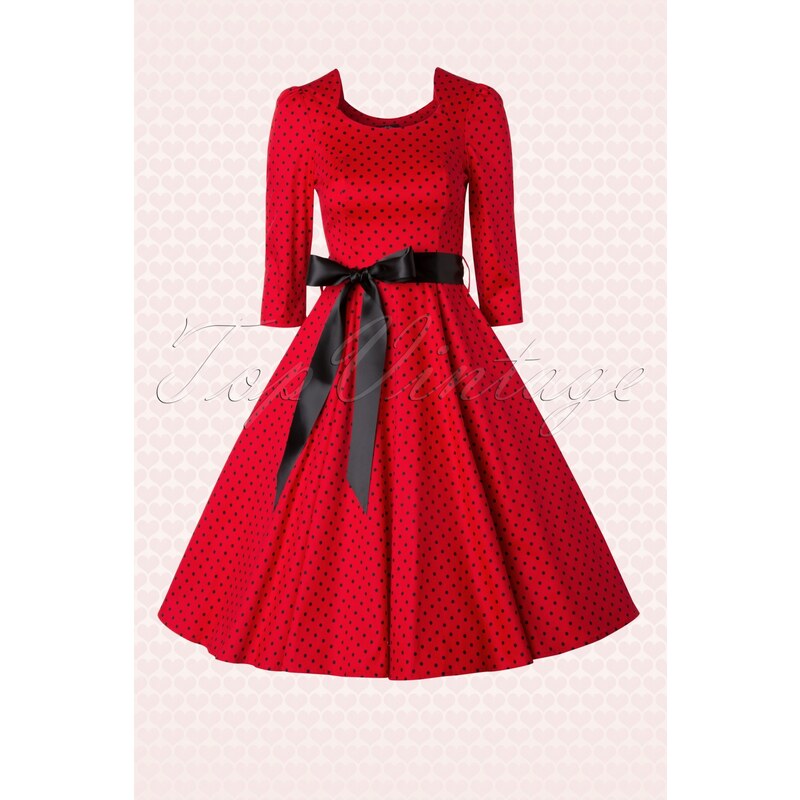 Hearts & Roses 50s Sofie Polkadot Swing Dress in Red and Black