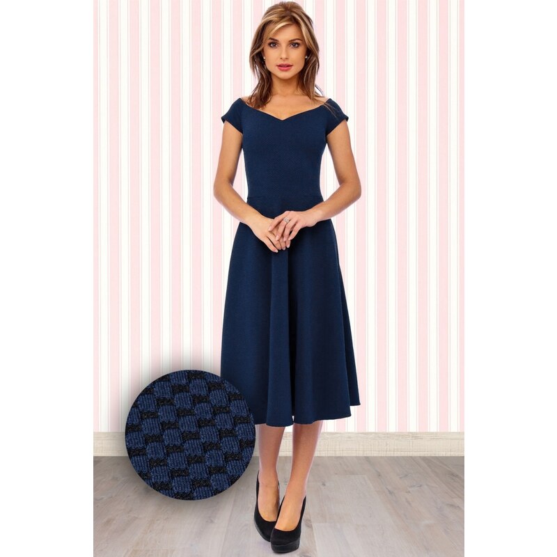 Vintage Chic 50s Sophie Fit and Flare Dress in Navy
