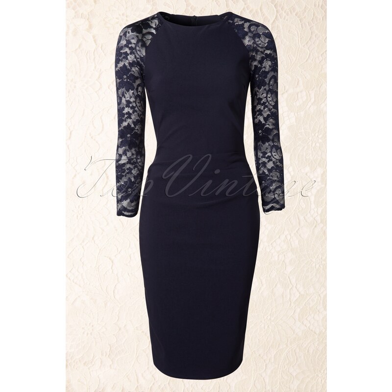 Vintage Chic 50s Royal Lace Pencil Dress in Navy